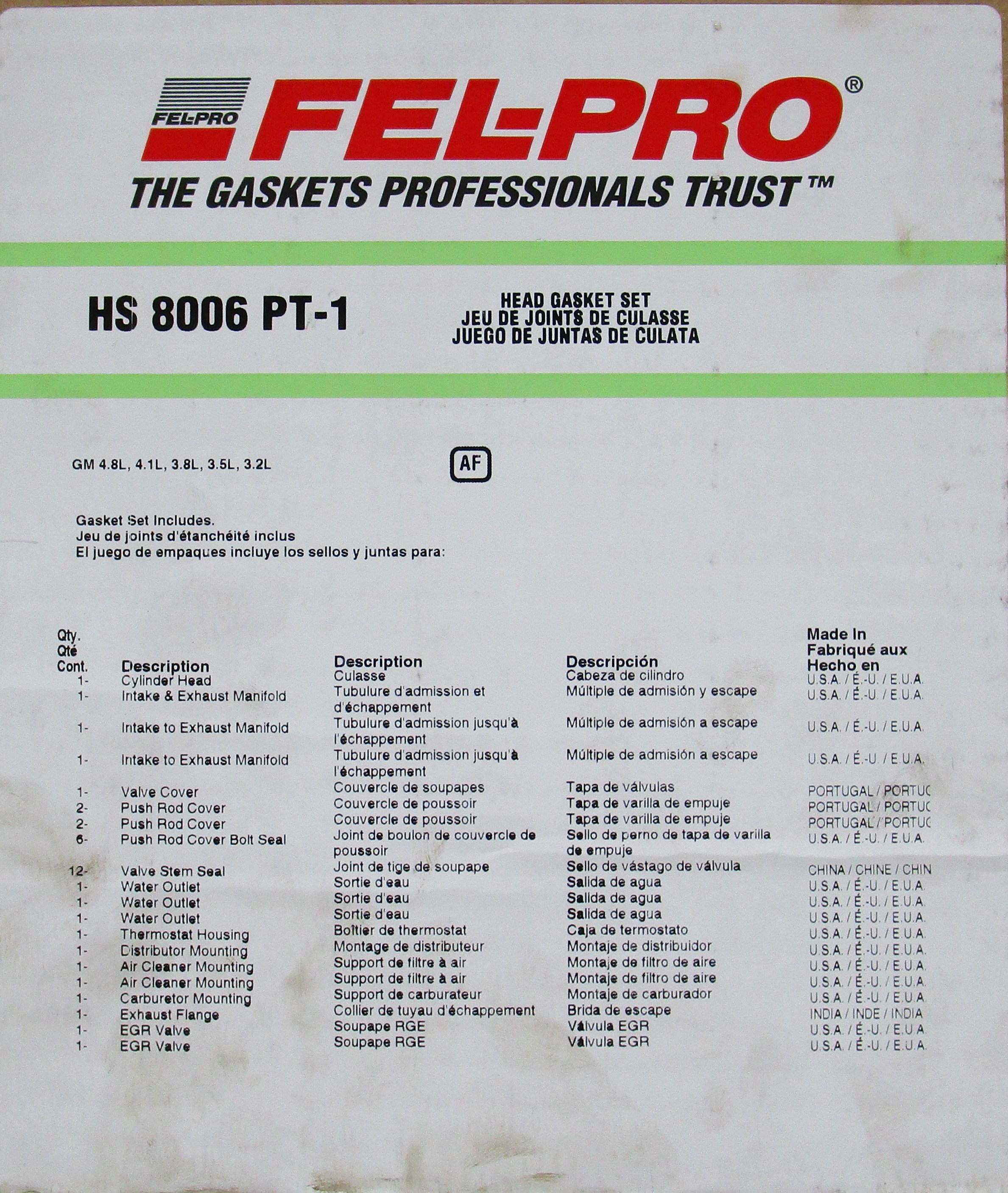 Engine Cylinder Head Gasket Compatible With : 1968-1971 Buick Skylark L6, 4.1L 250cid, 4097/4098c.c., OHV, 12 Valves - 1969-1974 Chevrolet Blazer L6, 4.8l/292, 4801c.c., OHC, 12 Valve - 1967-19696 GMC 1500 Pick Up L6, 3.8L/230cid., 3769 c.c., OHV 12 Valve
